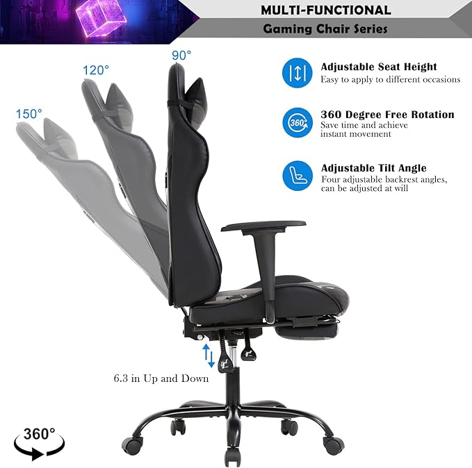 Office Gaming Chair Pu Leather Comfortable Gaming Chair for Adults Gamin Chair with Headrest &amp Lumbar Support Office Chair with Foot Rest &amp Armrest Height Adjustable Computer Chair(Camo)