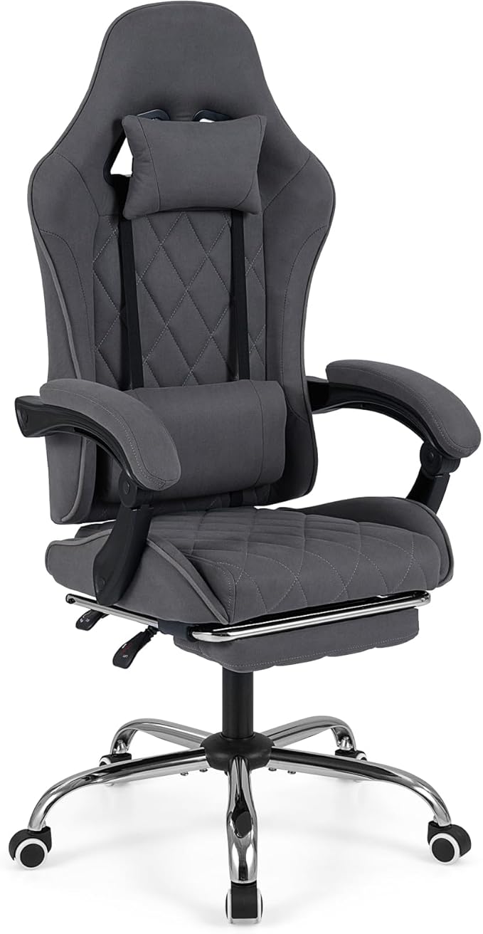 Goplus Gaming Chair Ergonomic Computer Chair with Footrest Lumbar Support Linkage Armrests &amp Detachable Headrest High Back Desk Chair with Adjustable Backrest &amp Height Task Chair for Home