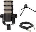 Rode PodMic Dynamic Podcast Microphone with Gator GFW-MIC-0250 Desktop Mic Stand XLR Cable and StreamEye Polishing Cloth
