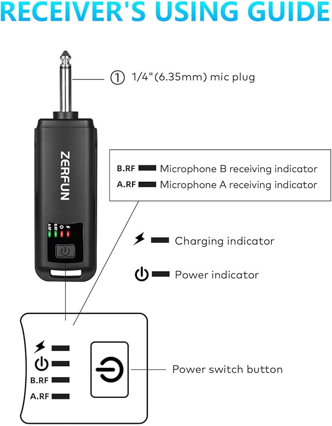 Rechargeable Wireless Microphones Dual Pro Handheld Cordless Mics System Dynamic with Echo Treble BASS VOL Control for Karaoke Singing Church Party 1/4'' Output D240 Grey