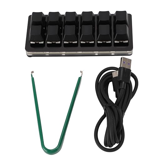 One Handed Macro Mechanical Keyboard 12 Keys Hot Swappable RGB Gaming Keypad Programmable Mini Red Switch Keyboard for OS X for for Pi (Black)