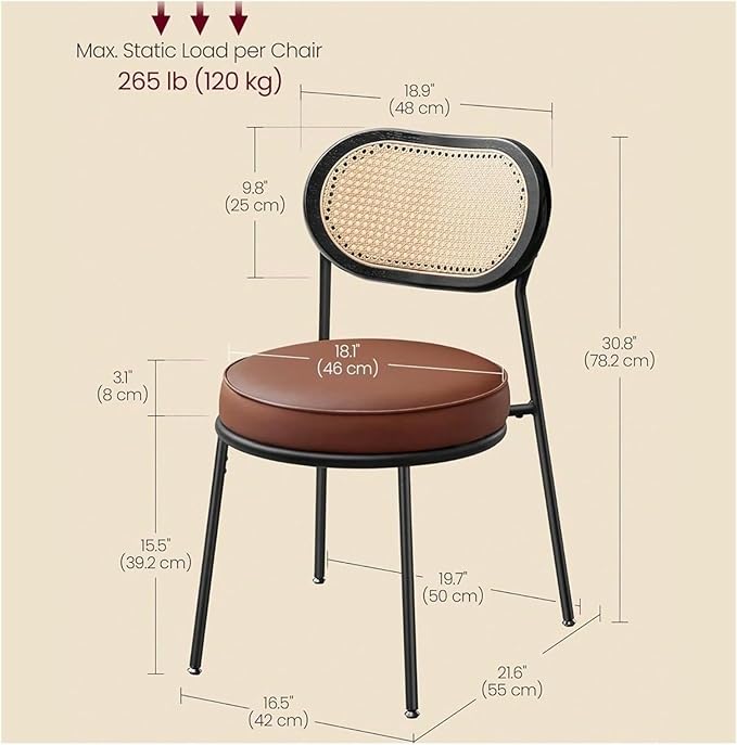 Adjustable Office Computer Chair with Armrest 1pcs Leather Upholstered Accent Dining Chairs with Woven Rattan Backrest(Ink Black)