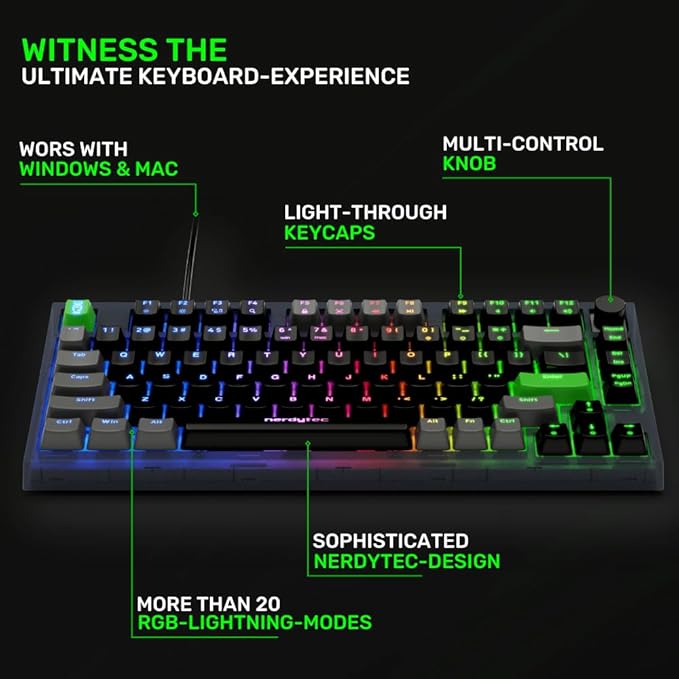 Couchmaster CYKEY Mechanical Gaming Keyboard with RGB Backlit Wired TKL Layout with Hot-Swappable Switches and Multi-Control Knob 75% Compact Design for PC and Laptop Windows/Mac