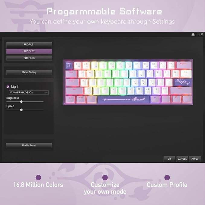 Womier 60% Percent KeyboardWK61 V2 Mechanical RGB Wired Gaming KeyboardHot-Swappable Creamy Key Board with PBT KeycapsLinear Red Switch for Windows/MAC (Purple)