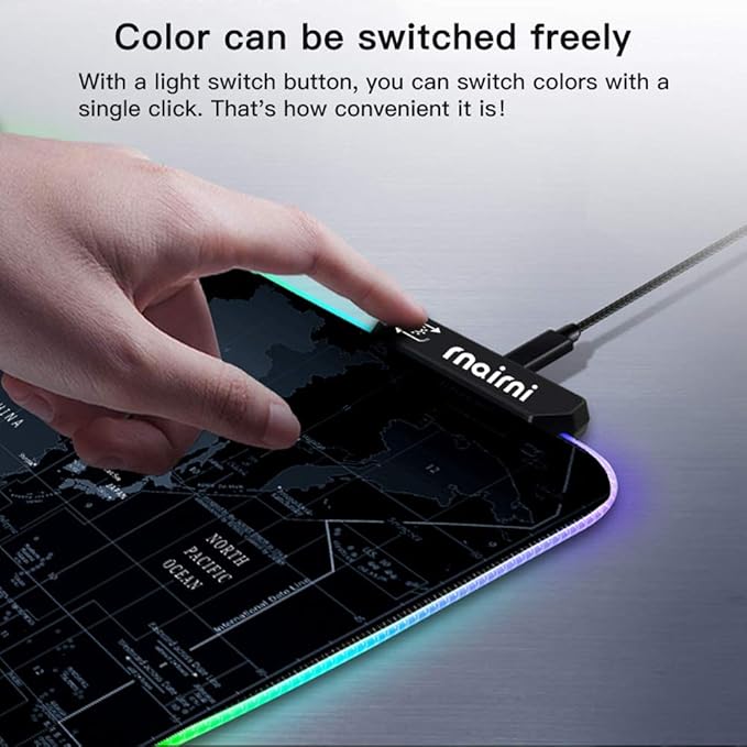 Extended RGB Gaming Mouse Pad Extra Large Gaming Mouse Mat for Gamer Waterproof Office Desktop Mat with 10 Lighting Mode for PC Computer RGB Keyboard Mouse - 31.5'' x 15 x 4mm(Map)