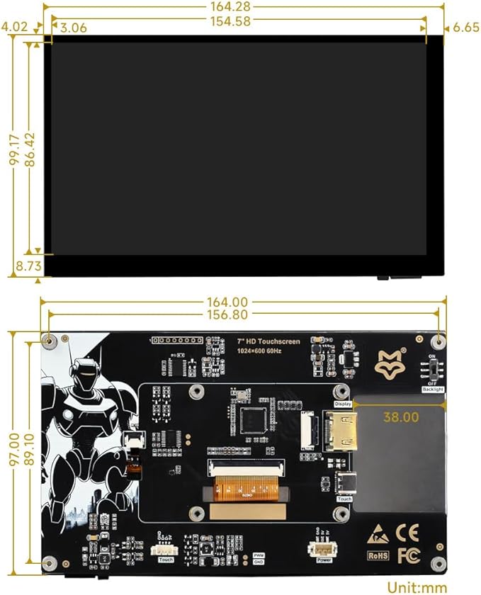Generic LUCKFOX Touchscreen7 inch HDMI 1024x600 Portable Monitor Compatible with Raspberry Pi 5/4/4B/3/3B/Zero 2 W/All Pi VersionPlug &amp Play LCD IPS Display with Stand Black