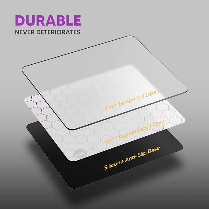 Vetroo GMP300 Tempered Glass Gaming Mouse Pad Micro-Etched 3mm Tempered Glass with Silicone Anti-Slip Base Multi-Layer Curing Smooth Operation for Esport &amp Work (White)