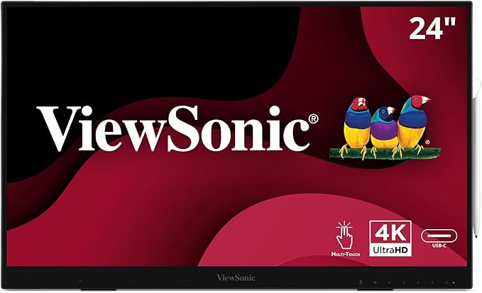 ViewSonic ID2456-4K 24 Inch 4K UHD Touch Display Tablet with PCAP 10 Point Touch Active Stylus Built-in Kickstand USB Hub HDMI DisplayPort and USB C Inputs