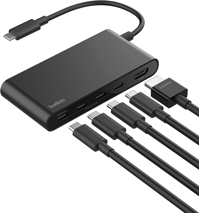 Belkin USB C Hub 5-Port Hub w/ 4K HDMI Display @ 60Hz 100W Power Delivery Fast Data Transfer 10Gbps USB C Multiport Adapter - Compatible with MacBook iPad Pro Chromebook &amp More