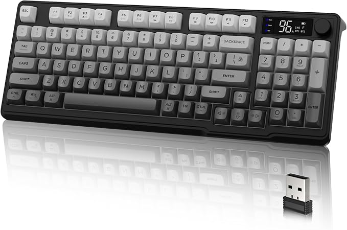 LexonElec M96 Wireless Keyboard Low Profile Quiet Typing Membrane Gaming Keyboard with Smart Display &amp Knob RGB Backlit USB C Rechargeable 94 Keys PBT Keycap for Windows PCMacLinux-Moonlit N