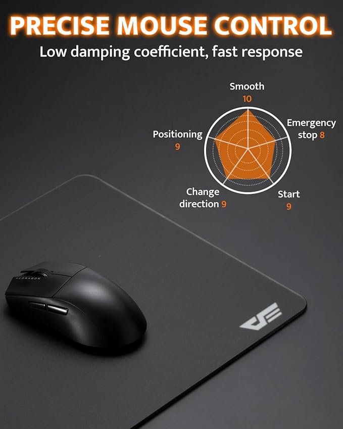 darkFlash Glass Mouse Pad 11.8×10.2 Inch Ultra-Smooth Tempered Surface Precision Tracking Anti-Slip Rubber Base Durable Etched Finish Ideal for Gaming &amp Work (Black 11.8L x 10.2W inches)