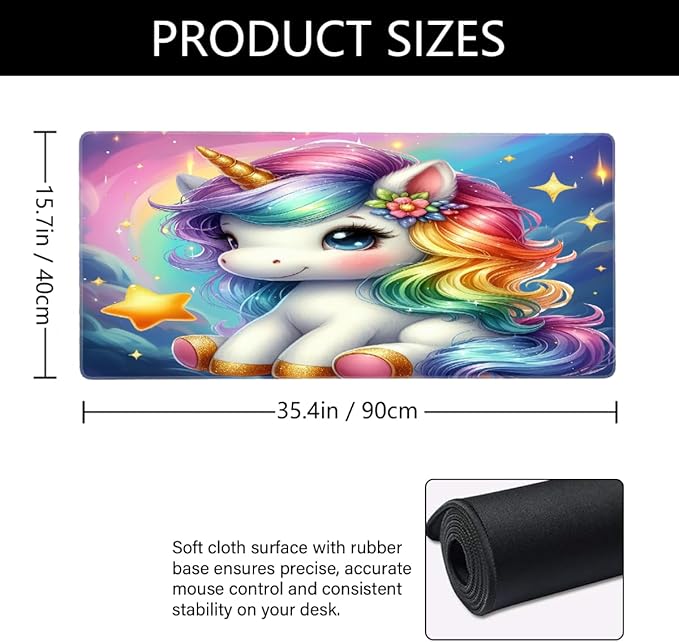 Rainbow Unicorn Galaxy Large Mouse Pad Gaming Mousepad Desk Mat for Desktop Computer Keyboard Waterproof Mouse Mat Desk Pad with Non-Slip Base for Game School Office Home 35.4 x 15.7