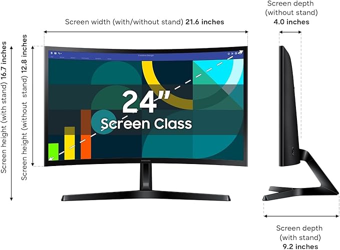 Samsung 24 Essential S3 (S36GD) Series FHD 1800R Curved Computer Monitor 100Hz Game Mode Advanced Eye Comfort HDMI and D-sub Ports LS24D366GANXZA
