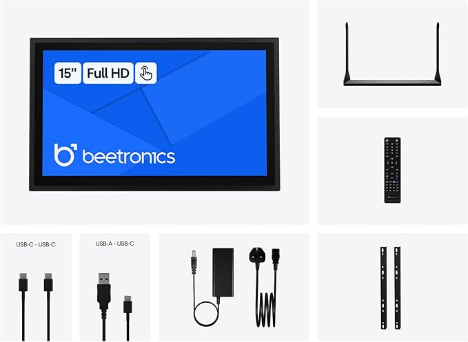 Beetronics 15 Inch Touchscreen Monitor | Full HD 1080p | 15TS7M – Industrial-Grade Professional 10-Point Multi Touch Display for PC Mac Linux – HDMI DisplayPort USB-C VGA Inputs