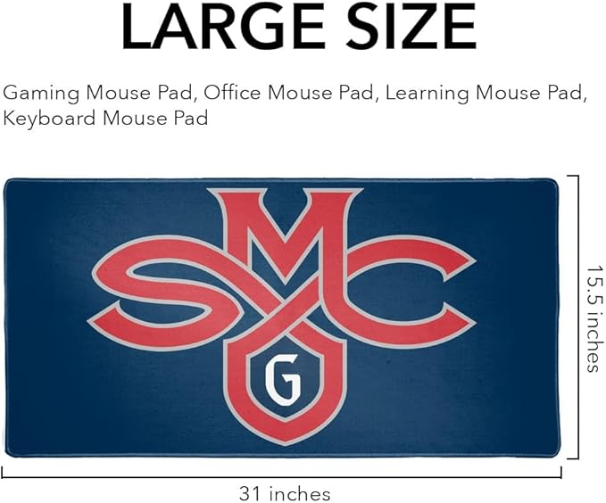 Saint Mary's College Primary Logo Large Gaming Mouse Pad Desk Mat with Stitched Edges Non-Slip Base for Gamer Home and Office 31.5 x 15.7