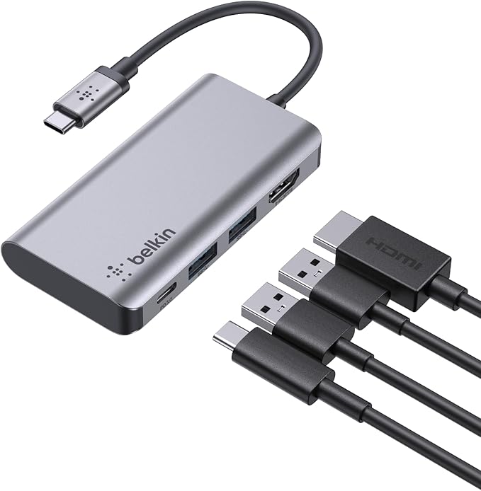 Belkin USB C Hub 4-in-1 Multi-Port Laptop Dock with 4K HDMI USB C Docking Station with 100 Watt Pass-Through Power Delivery 2 X USB A Ports For MacBook Pro Air iPad Pro Chromebook and More