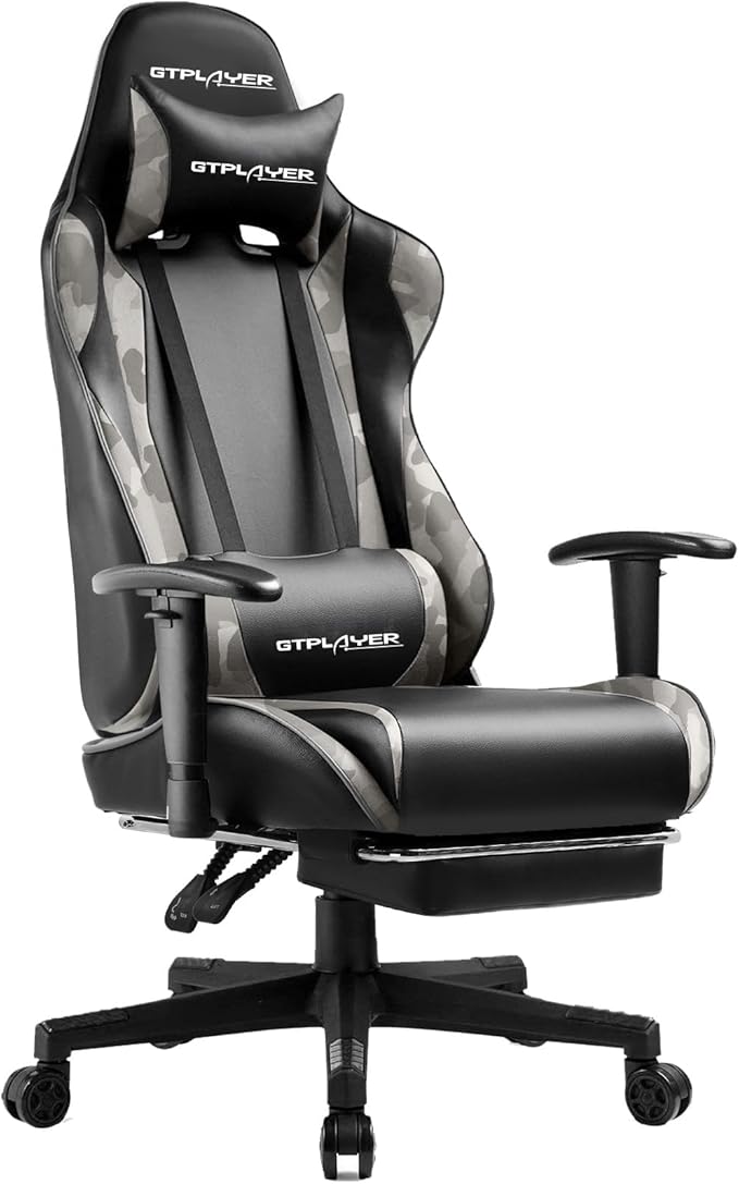 GTPLAYER Gaming Chair with Footrest Ergonomic Computer Game Desk Chair Reclining Game Chair Seat Height Adjustment Swivel Rocker with Headrest and Lumbar (Camouflage)