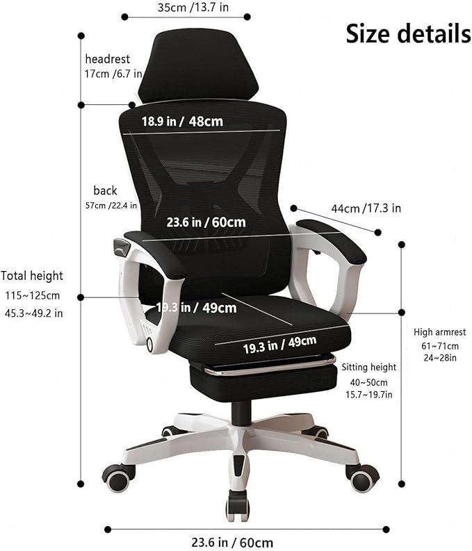 Computer Chair with Footrest Retractable Footrest with Adjustable Lumbar Support Gaming Chair with Foot Rest for HomeBedroomStudyStudentAdultsGrey