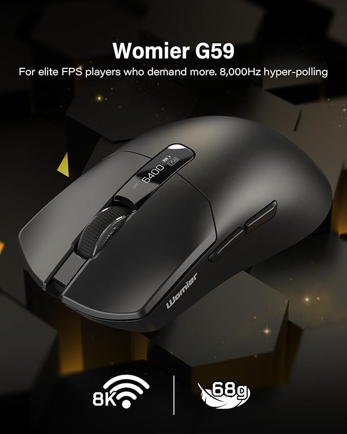 G59 Wireless Gaming Mouse PAW3950 Sensor 30000 DPI 8000Hz Polling Rate Programmable Buttons RGB 68g Tri-Mode Lightweight Esports Mouse for PC/Laptop/Mac