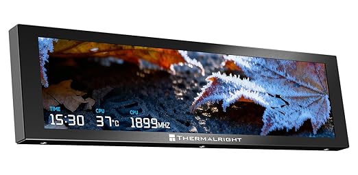 Trofeo Vision 9.16 LCD Real-Time PC Monitoring Screen 1920×480 Case Display USB Type-C Single Cable Hardware Stats and GIF Display for Desktop PC (Black)