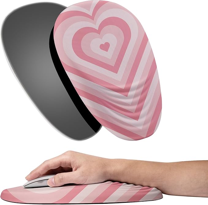 Mouse pad Ergonomic Mouse Pad with Memory Foam Wrist Rest Support and Lycra ClothStepped-Wedge Design Gamepad Mat Rubber Base for Laptop Computer（Pink Heart）