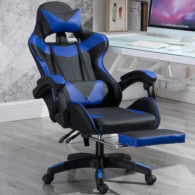 Ergonomic Gaming Chair with Massage Function Adjustable Height Lumbar Support Reclining PU Leather Office Chair