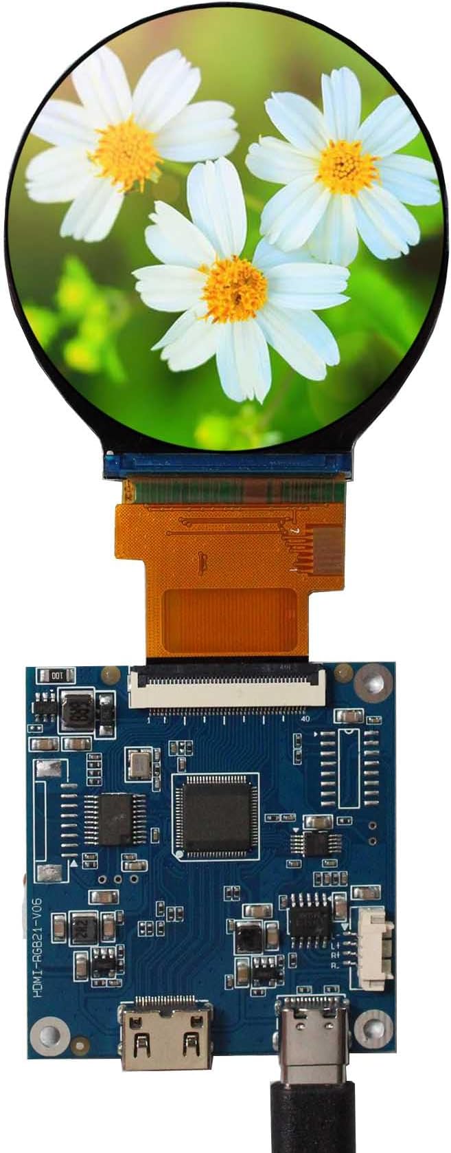 2.1 inch 480X480 IPS MIPI 300nit Circle LCD Screen and 40 pins Controller BoardMicro USB Power Port