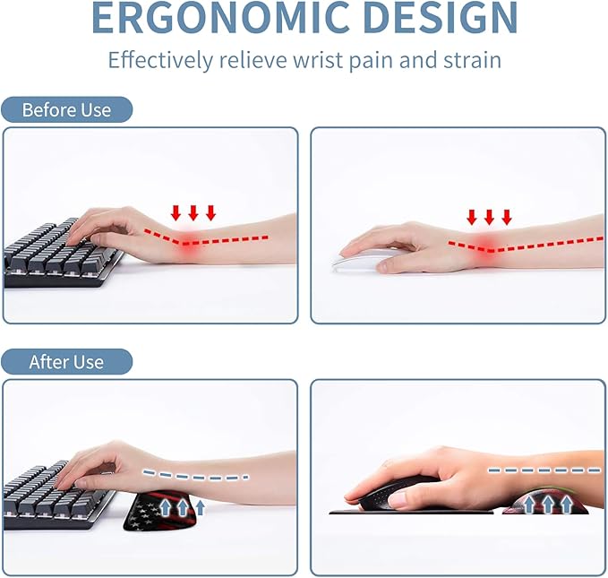 Keyboard Wrist Rest + Mouse Pad + Mouse Wrist Rest Support Set + Coaster Ergonomic Memory Foam Mouse and Keyboard Pad Set for Laptop Computer Office Home Working Gaming Wood Grain Flag