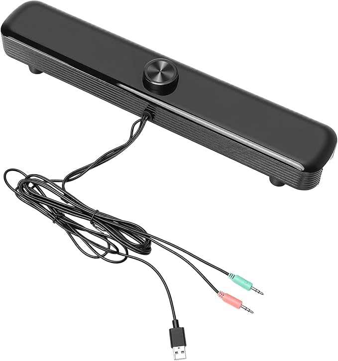 3D Stereo Sound Laptop Speaker with Mic Breathing LED Lights 3D Sound Technology Metal Grilles Wide Compatibility Anti Slip Design ABS Material Size: 420x75x59mm