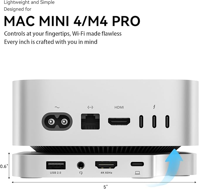 Minisopuru MINI4PRO Mac mini M4 Dock with 4K@60 HDMI 8TB M.2 NVMe SSD Enclosure Mac mini Hub &amp Stand for Mac mini M4 and M4 Pro 2024 (TF/SD Slot 3* USB-A 2.0 Audio) | Silver