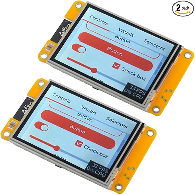 2.8 inch ESP32-2432S028R ESP32 Yellow Display - 9341 Resistive Touchscreen 240x320 TFT LCD Module CYD Development Board for Arduino IDE (Pack of 2)