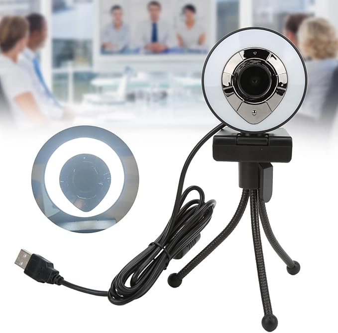 1080P HD Web Camera with Autofocus USB 2.0 2.0MP White and Warm Light - Clear Video Stereo Audio 360° Rotation Desktop and Laptop Use