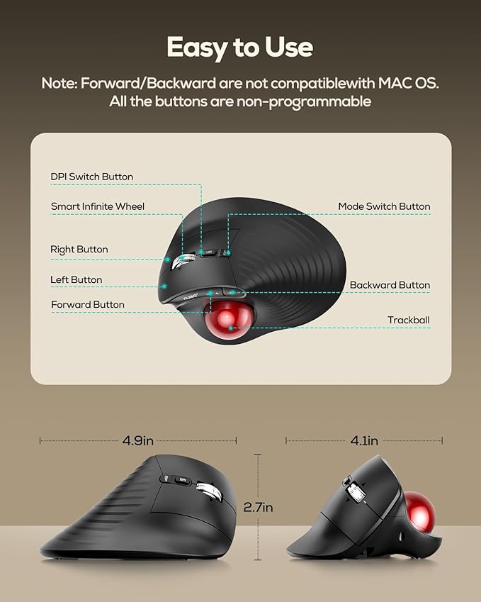 Nulea M514 Vertical Trackball Mouse Ergonomic Wireless Thumb-Control Mouse with Quiet Clicks Ultra-Fast Scrolling 3 Device Connection (Bluetooth &amp USB Receiver) Rechargeable for PC/Mac/Laptop