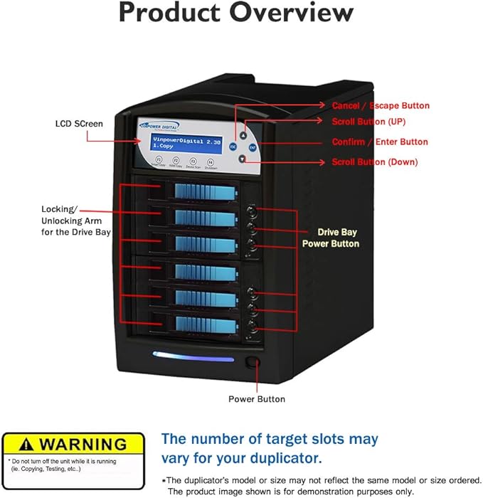 Vinpower Digital HDDShark 1 to 2 Standalone SATA Hard Drive HDD Duplicator Supports 2.5 and 3.5 SSD Transfer Speed 75MB/Sec