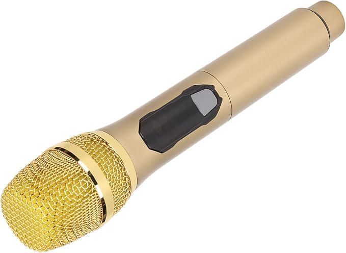 BAFOVY Home Microphone Microphone for Home 40MHz Digital Modulation Dynamic Live Sound Card Mic 50m for Outdoor Home Conference with LED Screen 3.5mm Adapter (Gold)