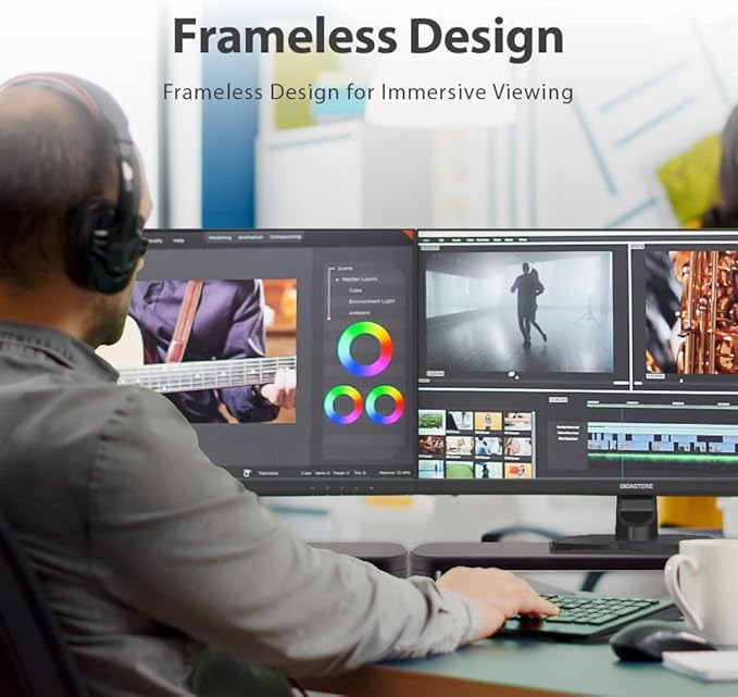 Gigastone 24 inch IPS LED Back Light Monitor 75Hz FHD 1920 x 1080 1080P 178° Wide View Frameless Computer Monitor 5ms Built-in Speakers Eye Care Technology Ergonomic Tilt VESA Mount HDMI VGA