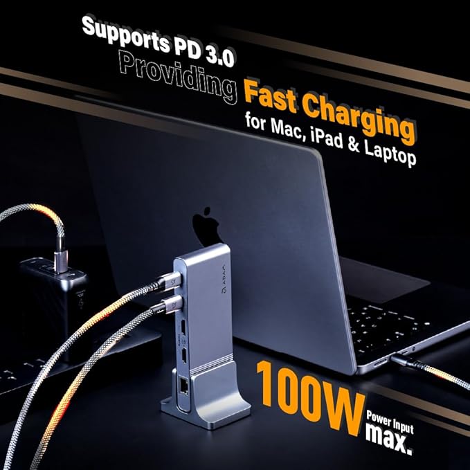 ADAM elements HUB Pro S 12-in-1 USB-C Hub Triple Display Docking Station with Dual 4K HDMI VGA 100W PD Fast Charge Ethernet SD/TF for MacBook Pro/Air M4/M3/M2/M1 iPad Windows Laptop