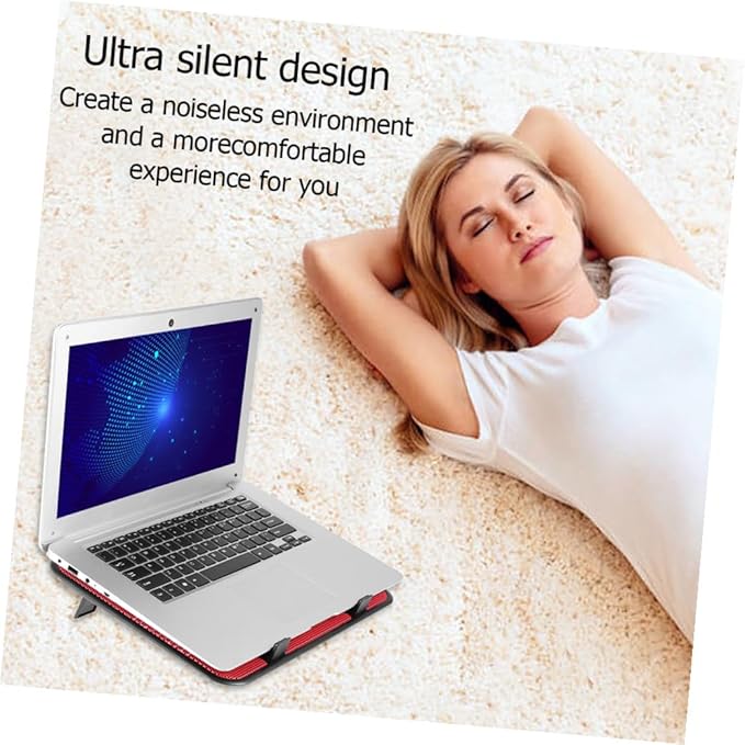 Mikikit Notebook Cooler with Dual Quiet USB Fans and Angles Ergonomic Laptop Cooling Pad Stand for Desk and Bed Use Slip Red Metal Panel Fan