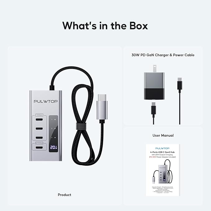 Powered USB C Hub 4 in 1 USB C Hub Support Data 10Gbps &amp Charging(Not Support Video) USB C Powered Hub 10Gbps Ports for iMac MacBook Pro/Air iPad XPS USB Hub with 30W PD Power Adapter