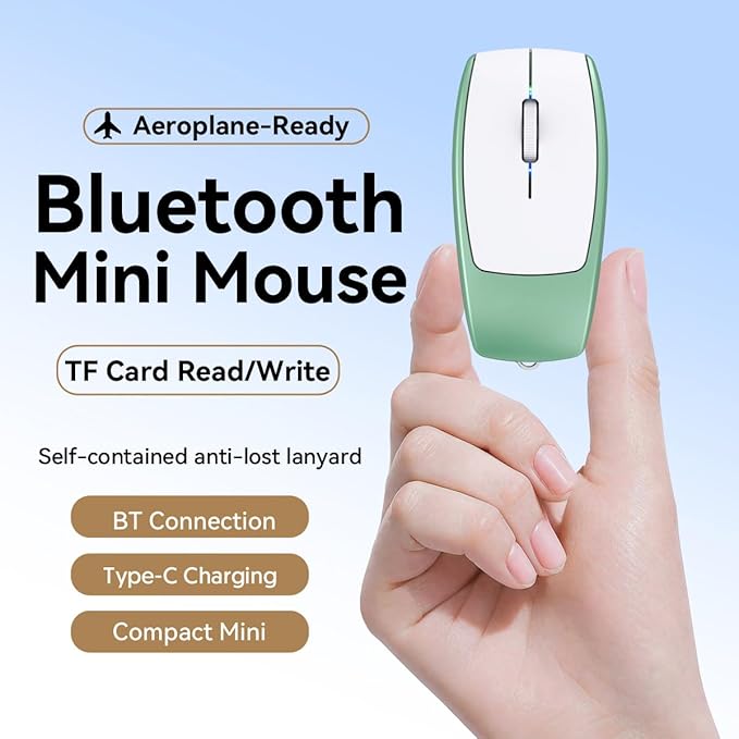 Wireless Mouse Mini Small Finger Bluetooth Mouse with TF Card ReaderSilent Pocket Portable Handheld Tiny Compact USB Travel Optical Mice for PC Laptop Computer Macbook Tablet Kids Women Men Gift
