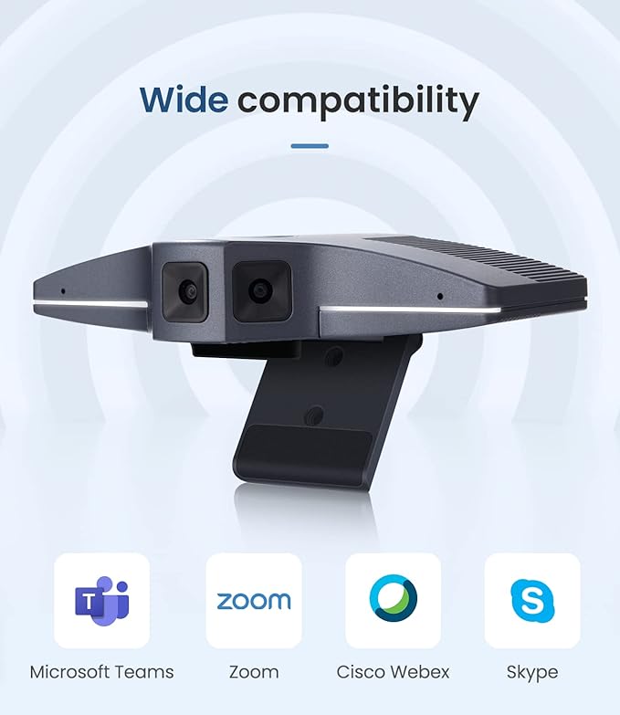 Enther&ampMAXHUB Intelligent 180° Panoramic 4K Huddle Room Video Camera - Inclusive Video Conferencing Camera with Full Room Coverage - Easy to Set Up Wide Angle Webcam for Business &amp Distance Le