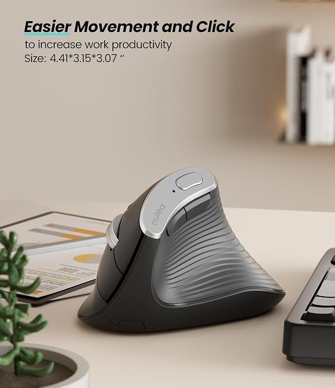 Nulea M510 Vertical Mouse Wireless Ergonomic Mouse for Comfy Tracking 3 Adjustable DPI (800-1200-1600) 2.4G Wireless Vertical Mouse with 6 Buttons Compatible with Windows Mac OS Laptop PC Grey