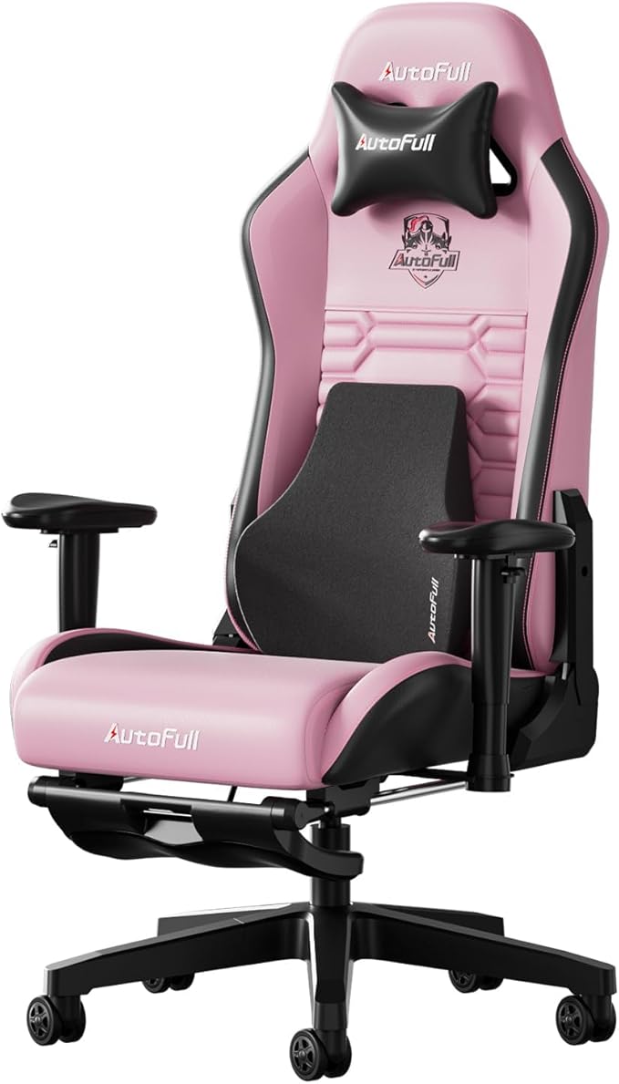 AutoFull C3 Gaming Chair Racing Style Gaming Chair with Ergonomic Lumbar SupportAdjustable High Back PU Leather PC Chair with FootrestPink