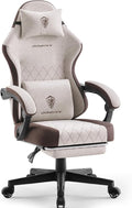Dowinx Gaming Chair Fabric Gaming Chairs for Adults with Pocket Spring Cushions and Lumbar Support Ergonomic Massage Computer Chair with Footrest for Big and Tall Brown