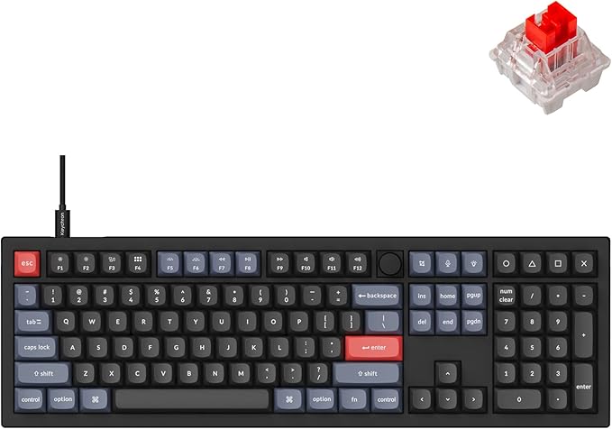 Keychron V6 Wired Custom Mechanical Keyboard Knob Version Full-Size QMK/VIA Programmable Macro with Hot-swappable Keychron K Pro Red Switch Compatible with Mac Windows Linux Black (Non-Transparent)