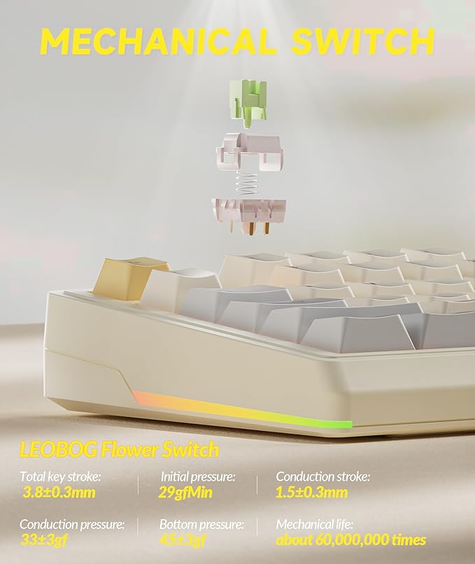 SOLAKAKA KI99 Pro 96% Wireless Gaming Keyboard RGB Creamy Keyboardw with Knob Hot-Swappable Pre-Lubed Switches Gasket Structure Mechanical Keyboards (Beige-White Non-Silent Version)