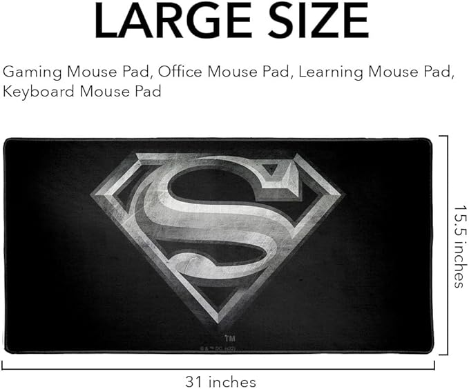Superman Steel Logo Large Gaming Mouse Pad Desk Mat with Stitched Edges Non-Slip Base for Gamer Home and Office 31.5 x 15.7