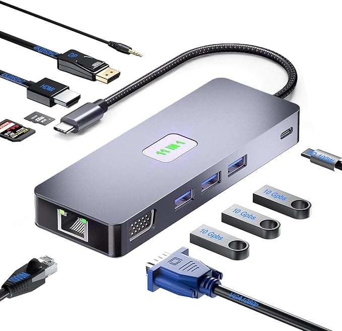 Laptop Docking Station Dual Monitor HDMI Docking Station 3 Monitors HDMIUSB C Hub Multiport Adapter with DP and VGA10Gbps USB 3.2100W PD Charging Gigabit Ethernet SD/TF for Mac Dell HP Lenovo