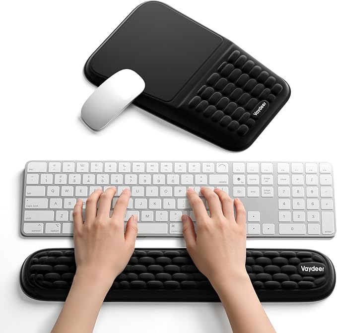 2-in-1 Keyboard &amp Mouse Wrist Rest Set – Ergonomic Pain-Relief Support Memory Foam Wrist Cushion with 8° Slope &amp Massage Nubs Non-Slip PU Base Relieves Wrist Pain &amp Carpal Tunnel from L