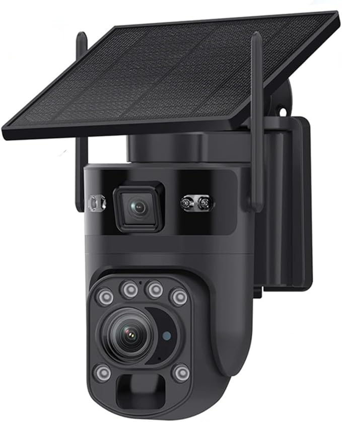4K 60X Optical Zoom 4G Solar Camera Dual Screen Outdoor WiFi PTZ PIR Detection Human Auto Tracking CCTV Cameras(Black 60X WiFi CAM)